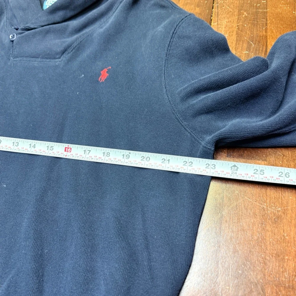 Polo‎ Ralph Lauren Men Navy Shawl Collar Sweatshirt Pullover Red Pony Logo Large